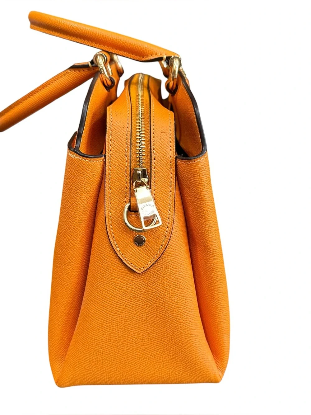 Coach Lillie Carryall Satchel Sunbeam Bright Orange Crossgrain Leather Bag EXC